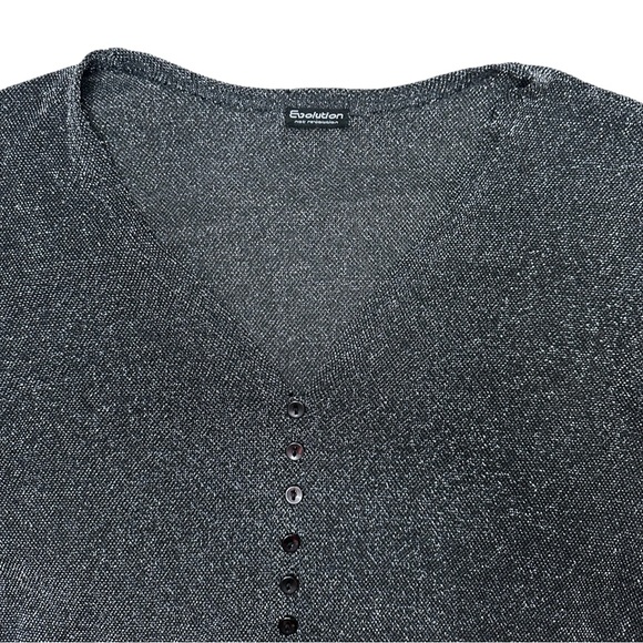 Vintage Revolution Metallic Semi-Sheer Mesh Long Sleeve Vent Top - Picture 4 of 5